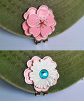 Magnetic Golf Ball Marker Set With Flower Crystal Markers And Hat Clip 10mm Reinforced Magnetic Ball Marker shown on hat