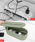 Huge Desk Cable Management Box For Home Office, Hide Power Strips And Surge Protectors, Heavy Duty White Cord Organizer Before After