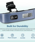 Digital Luggage Scale for Travel Essentials, Hanging Baggage Scale With Temperature Sensor, 110 Pound Capacity, Battery Included, Compact Lightweight Blue, Easy To Read Display, No Surprises At Check In, durable construction in piano lacquer finish.