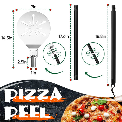 Pro-Grade 9-Inch Perforated Pizza Peel With Long Detachable Handle For Rotating And Transferring Pizzas From Oven Or Grill Heavy-Duty Stainless Steel Rust-Resistant Turning Paddle For Baking And Barbecuing.