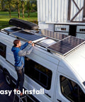 Man installing Power Up Anywhere With This 100W Mono Solar Panel Featuring Bifacial Technology on RV roof