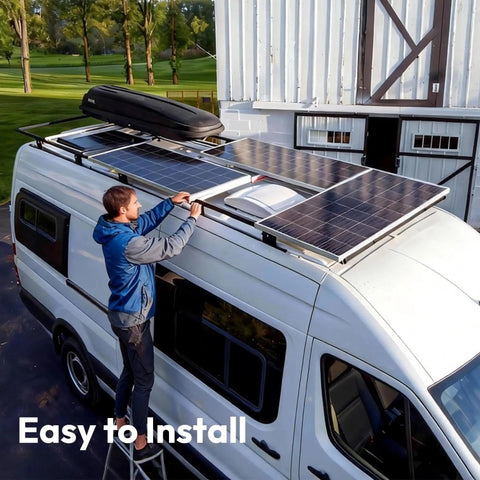 Man installing Power Up Anywhere With This 100W Mono Solar Panel Featuring Bifacial Technology on RV roof