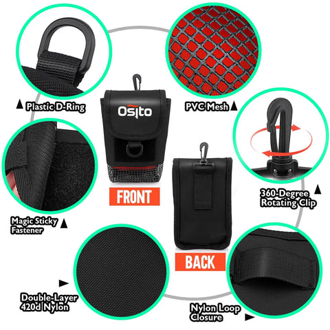 Compact Dive Mesh Gear Bag With Swivel Clip And D Ring showing PVC mesh, D-ring, 360-degree clip, magic sticky fastener, and nylon loop closure.