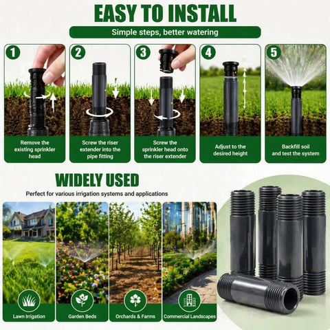 Image illustrating installation of Five Pack Sprinkler Riser Extensions One Half Inch Male Pipe Thread Two Inch Length.
