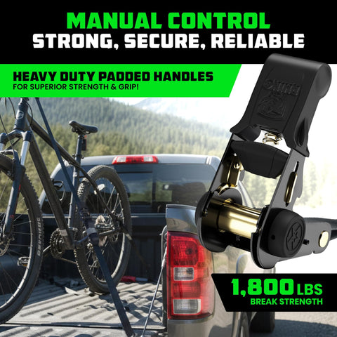 Heavy Duty Ratchet Straps Set 1 Inch X 15 Feet 4 Pack With Safety S Hooks 1,823 Lb Break Strength secure bike on truck