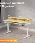 WALKINGDESK 55 Inch Electric Standing Desk With Keyboard Tray Height Adjustable Sit Stand Table Featuring Two Drawers ergonomic design with dimensions and weight capacity.