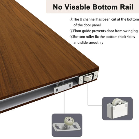 42 By 84 Inch Concealed Sliding Barn Door With Soft Close Mechanism And Heavy Duty Track System showing no visible bottom rail and smooth rollers.
