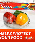 Ridiculously Handy Clear Plastic Wrap For Kitchen Storage covering peppers on a plate, tight cling to food.