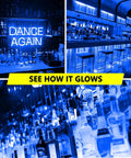 Dimly lit bar area glowing with blue lights showcasing ambiance of Two Pack Blue LED A19 Bulbs 9W 120V E26 Dimmable Replaces 100W