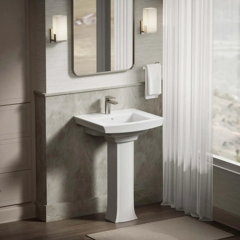 Archer Pedestal Bathroom Sink Basin With One Hole Faucet Drilling Sleek Vitreous China White 24 Inches Long By 20.5 Inches Wide in bathroom