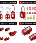 Lockout Tagout Station Safety Kit Electrical LOTO Devices OSHA Compliant Industrial Organizer Featuring 14 Safety Locks 2 Plug Locks 5 Hasps 40 Tags And Ties And 5 Circuit Breaker Lockouts illustrating components