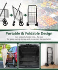 Jumbo Folding Shopping Cart On Swivel Wheels With Dual Basket, Heavy Duty Utility Cart in folded position, portable design