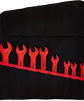 Insulated SAE Open End Wrench Set 8 Piece 1000V Rated Red Tool Roll For Electricians With Quick Release Fastener Durable Wrenches