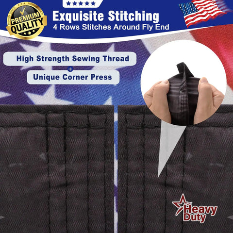 Close-up of Double Sided 3x5 Betsy Ross Flag with reinforced seams and high strength sewing thread for outdoor durability.