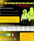 Sizing chart for High Visibility Class 3 Zip Up Hoodie Sweatshirt For Men With Reflective Stripes Padded Lining