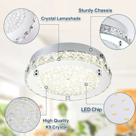 Lit Crystal Chrome Flush Mount Ceiling Light Fixture With Sparkling Crystals And Metal Finish For Kitchen Bedroom Bathroom Hallway Closet And Foyer LED Ceiling Lamp