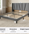 Flat Out Comfy Queen Size Upholstered Platform Bed Frame With Wingback Headboard and High Density Foam Padding Wrapped In Soft Breathable Velvet Fabric For Stylish Grey Rooms in a well-lit bedroom.