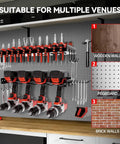 Power Tool Organizer Wall Mount Two Tier Storage Rack For Garage And Home Shop with side hooks holding drills, screwdrivers, and pliers on pegboard