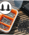 Miniature Metal Screws Set Of 100 Self Tapping Mounting Fasteners For Furniture Repair And DIY Projects with storage case.