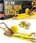 Heavy Duty 2 Inch By 12 Foot Ratchet Straps With J Hooks 4 Pack 10000 Lb Break Strength 3333 Lb Working Load Yellow Polyester