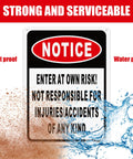 4 Pack Enter At Own Risk Warning Signs 10 By 7 Inch Tough As Nails Reflective Aluminum Plates with waterproof and dustproof features.