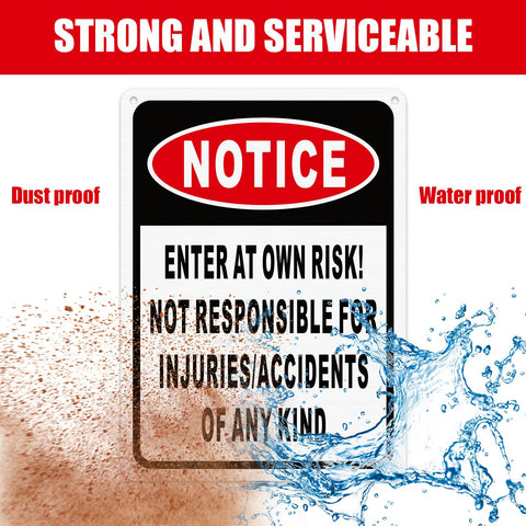 4 Pack Enter At Own Risk Warning Signs 10 By 7 Inch Tough As Nails Reflective Aluminum Plates with waterproof and dustproof features.
