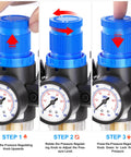 Steps to adjust pressure on Air Filter Pressure Regulator Kit With Lubricator Cup For One Quarter Inch NPT Systems, 0-145 Psi Gauge