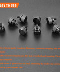 Ten Piece Pack Of 6-32 Thread Black Anodized Aluminum Thumb Screws With A Slick Finger Grip Design Great For Computer Cases Hard Drives And Psu Brackets Built Tough For No Sweat Assemblies Always arranged on a dark background.