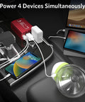 Heavy Duty Car Power Inverter Converts 12V DC To 110V AC With Dual US Socket Outlets And A Rock Solid 300 Watt Continuous Build powering smartphone and other devices in a car.