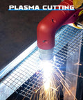 Pro-Grade Plasma Cutter Torch Consumables Kit For 65L Series in use on metal grating with sparks flying