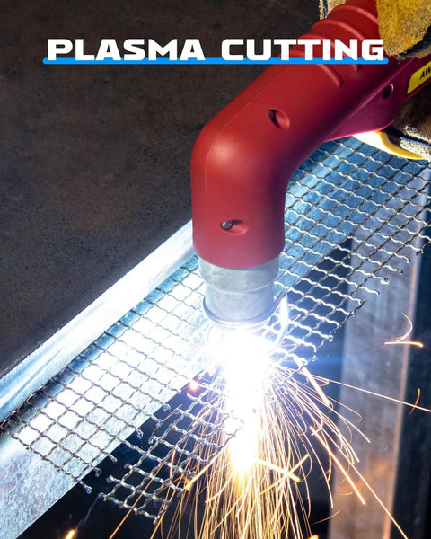 Pro-Grade Plasma Cutter Torch Consumables Kit For 65L Series in use on metal grating with sparks flying