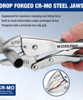 Locking Pliers Set With Curved Jaw And Long Nose, CRMO Steel Construction, showing perforated screw and secure grip, in use