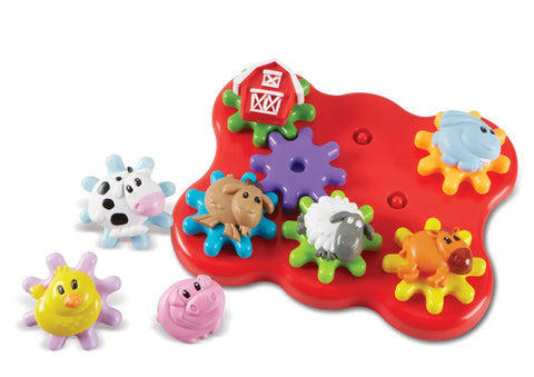 Toddler Sensory Gear Board Toy Set for Preschool STEM Fun Build and Spin Kid Friendly Barnyard Animals Hands On Learning