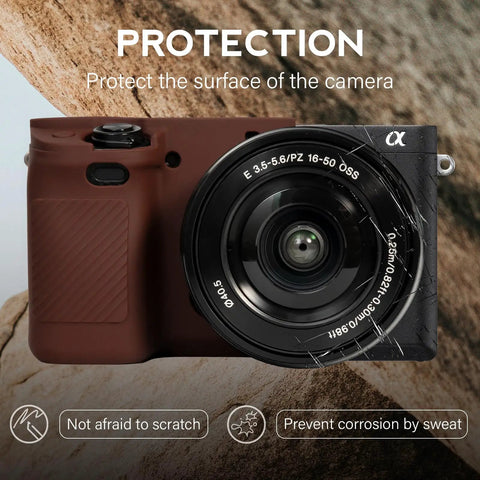 Sony Alpha A6400 A6300 Camera Case Kit With Soft Silicone Body Cover And Grip LCD Screen Protector Dark Brown Finish