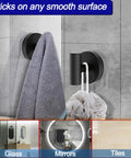 Suction Cup Hooks For Shower And Bathroom with Vacuum Lock Pro Seal Technology holding towel and loofah on tile wall