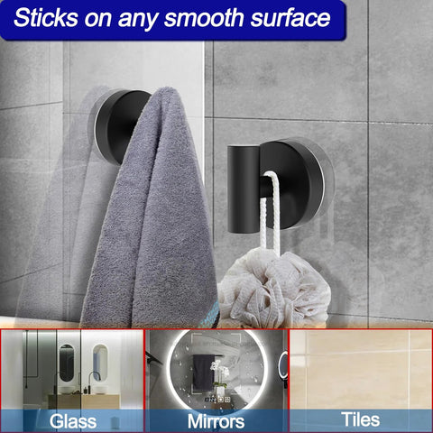 Suction Cup Hooks For Shower And Bathroom with Vacuum Lock Pro Seal Technology holding towel and loofah on tile wall