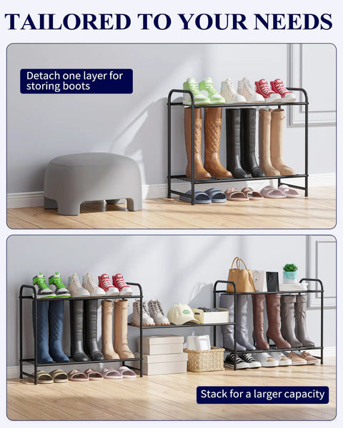 Heavy Duty Three Tier Shoe Rack Decked Out In Thick Matte Black Steel For Fast Entryway Refresh Holds Sneakers High Tops And Slippers Snug As A Bug No Sweat Tool Free Setup Keeps Closets And Hallways Neat So You Can Chill In Clean Spaces