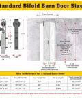 Dimensions and measurement guide for standard bifold barn doors.