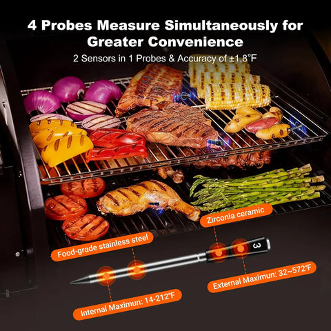 Smart Wireless Meat Thermometer With WiFi And Bluetooth For Smoker Oven And Grill, Four Probes Digital Thermometer in use with food