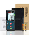 Pro Grade Laser Distance Measurer with 196 Feet 50 Meters Range, Auto Calibration and 2 Bubble Levels, Large Backlit LCD, Switchable Units Feet Inches Meters, Ideal for Builders and DIY Enthusiasts, with case and manual