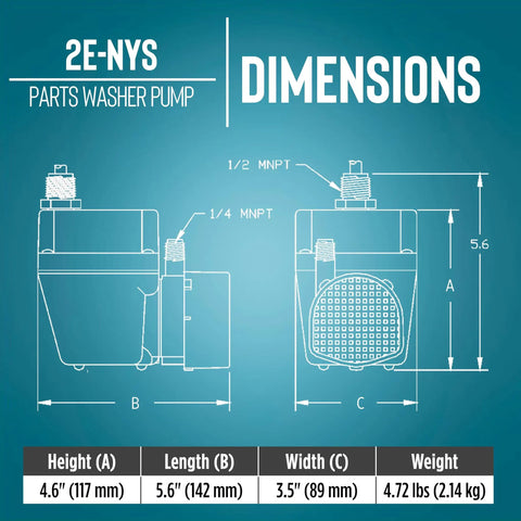 Dimensions diagram of Submersible Parts Washer Pump 115 Volt 1/40 HP 300 GPH Cast Aluminum Oil-Filled with 1/4 MNPT discharge