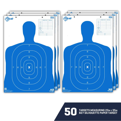 B27 Silhouette Paper Shooting Target 23 x 35 Inches 50 Pack for Handgun Training, Durable Heavyweight Target Sheets