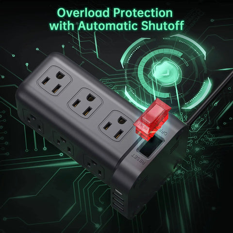 16 In 1 Tower Power Strip With 12 AC Outlets And 4 USB Ports Including USB C, 6.5 Ft Extension Cord, Surge Protector visible