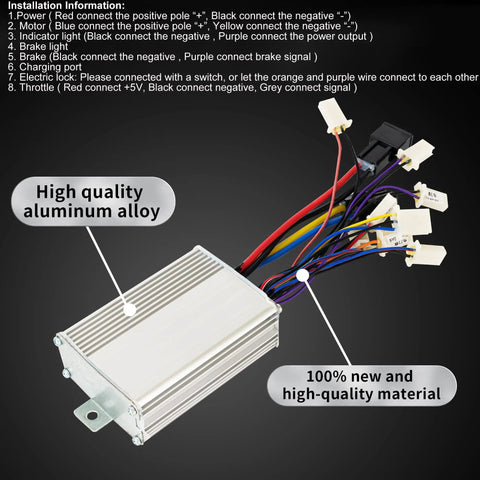 Smooth Operator 36 Volt Brushed Motor Controller 1000 Watt 30 Amp Rated With Three Stage Speed Switch, aluminum casing and wiring connections.