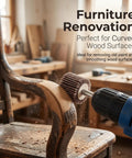 Drill with 50 Pack 1 Inch Flap Wheel Sander Set, 80 Grit Aluminum Oxide Wheels, removing paint from wooden chair arm.