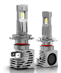 Badass H7 Powersports Headlight Bulbs 6500K Crisp White With Inline Cooling Fans Wireless Plug And Play Vehicle Accessory Pack Of Two showing aluminum housing and cooling fans.