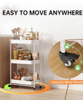 Foldable 3 Tier Rolling Cart With Handle No Assembly Required Heavy Duty Metal Utility Trolley in kitchen setting