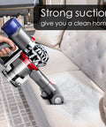 Mini Motorized Vacuum Attachment For Dyson V7 V8 V10 V11 V15 Cordless Stick Vacuums cleaning a sofa with strong suction