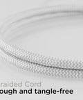 Close-up of 10 ft braided extension cord for Three Outlet Surge Protector Power Strip With 10 Ft Braided Extension Cord, 16 Gauge.