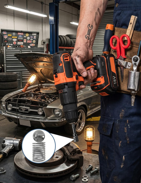 Mechanic using 3 Piece Impact Socket Adapter Set With One Quarter Inch, Three Eighth Inch And One Half Inch Drive Heads Converts Your Power Tools Into A Serious Wrench, Heavy Duty Socket Adapters For Auto Repair And Mechanical Projects, Hex Nut Driver Bits in garage